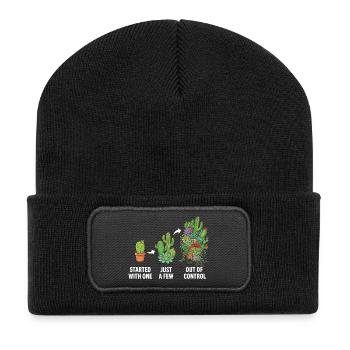 Witzige Sukkulenten-Kaktus-Sammler - Recycelte Patch Beanie - Schwarz - Vorne
