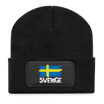 Sverige coole schwedische Flagge Vintage Flagge -  - Recycelte Patch Beanie - Schwarz - Vorne