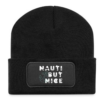 Nauti but nice – Segel Spruch Wortspiel Geschenk - Recycelte Patch Beanie - Schwarz - Vorne