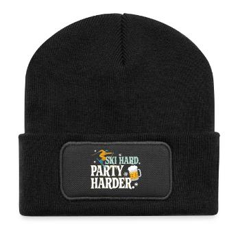Ski Hard Party Harder Après Ski Spruch - Recycled Patch Beanie - black - Front