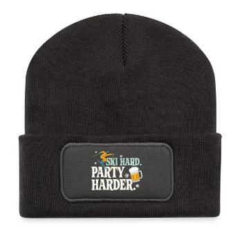 Ski Hard Party Harder Après Ski Spruch - Recycled Patch Beanie - dark grey - Front