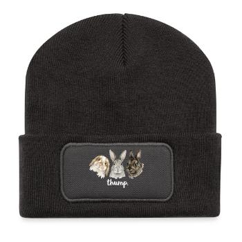 Fun rabbit knocking for rabbit lovers - Recycled Patch Beanie - dark grey - Front