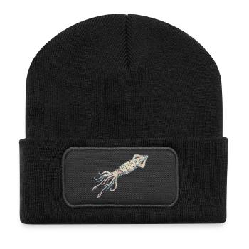 Bestickter Tintenfisch – Meeresmotiv (gedruckt) - Recycelte Patch Beanie - Schwarz - Vorne
