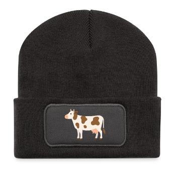 Pastel Cow with Brown Spots - Recycled Patch Beanie - dark grey - Front