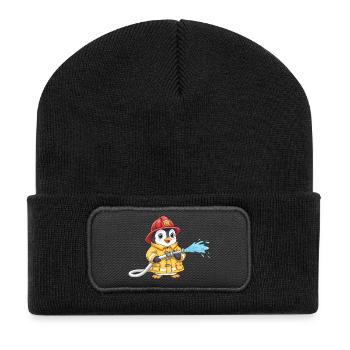 Cute Penguin Firefighter Kids Fire Brigade - Recycled Patch Beanie - black - Front