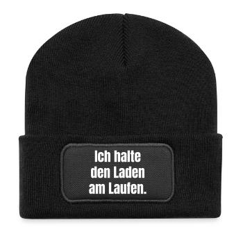 Ich halte den Laden am Laufen - Recycelte Patch Beanie - Schwarz - Vorne