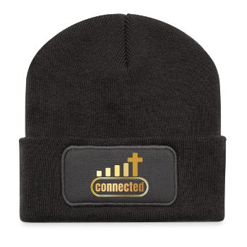 Connected - cross - gold - christian - Recycled Patch Beanie - dark grey - Front