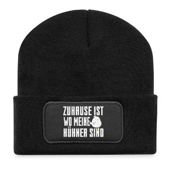 Chez moi où sont mes poules - Beanie recyclé à patch - noir - Devant
