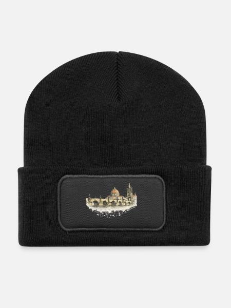 Florentiner Brücke & Dom Watercolor - Recycelte Patch Beanie - Schwarz