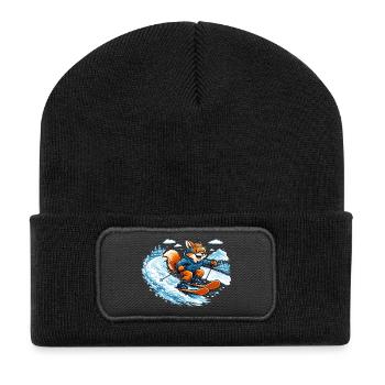 Lustiger Ski Fuchs – Comic Wintermotiv - Recycelte Patch Beanie - Schwarz - Vorne