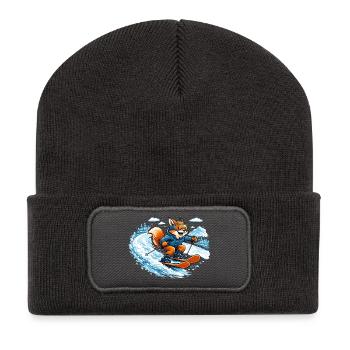Lustiger Ski Fuchs – Comic Wintermotiv - Recycelte Patch Beanie - Dunkelgrau - Vorne