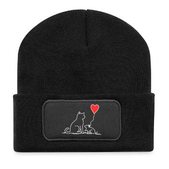 Chat et souris avec ballon en forme de cœur - Beanie recyclé à patch - noir - Devant
