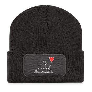 Cat and Mouse with Heart Balloon - Recycled Patch Beanie - dark grey - Front