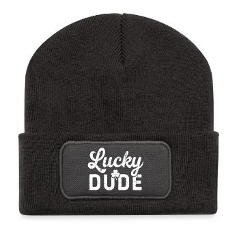 Lucky Dude with Four Leaf Clover  - Recycled Patch Beanie - dark grey - Front