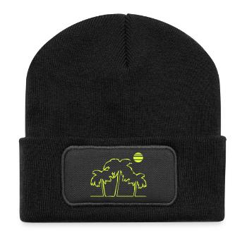 Palmen Strand Insel - Recycelte Patch Beanie - Schwarz - Vorne