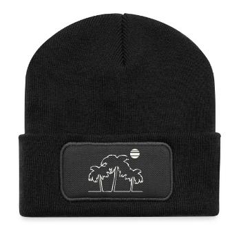 Tropische Palmen im Sonnenuntergang - Recycelte Patch Beanie - Schwarz - Vorne