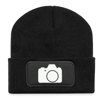 Camera Line Icon Design - Recycled Patch Beanie - black - Front