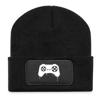 Gamepad Graffiti Tropfen - Recycelte Patch Beanie - Schwarz - Vorne