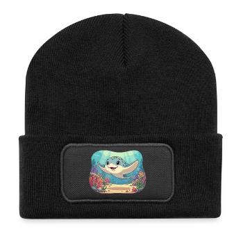 Raie manta heureuse dans le récif - Beanie recyclé à patch - noir - Devant