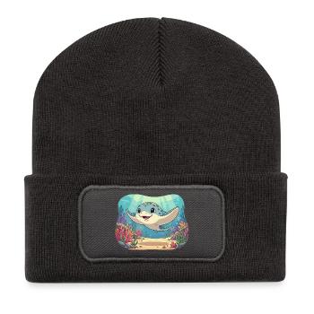 Fröhliche Manta im Riff - Recycelte Patch Beanie - Dunkelgrau - Vorne