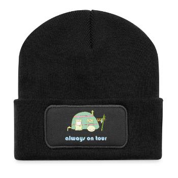 Always on Tour Retro-Wohnwagen - Recycelte Patch Beanie - Schwarz - Vorne