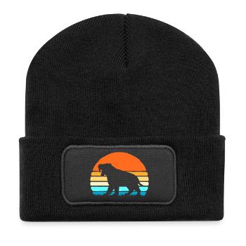 Urzeit Säbelzahntiger - Recycelte Patch Beanie - Schwarz - Vorne