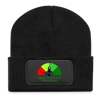 Spare Strom und fahre Diesel - Recycelte Patch Beanie - Schwarz - Vorne