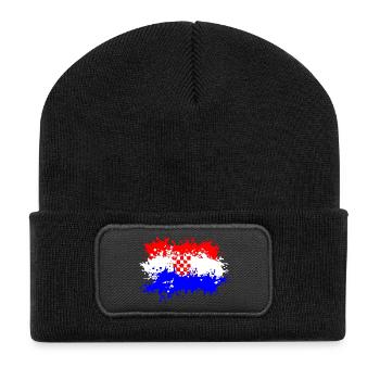 Kroatien Flagge Splash - Recycelte Patch Beanie - Schwarz - Vorne