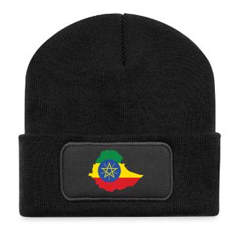Äthiopien Power Rasta Reggae Rastafari Roots  - Recycelte Patch Beanie - Schwarz - Vorne