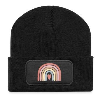 Pastel Heart Rainbow Art - Recycled Patch Beanie - black - Front