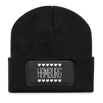 Hamburg Herz-Motiv - Recycelte Patch Beanie - Schwarz - Vorne