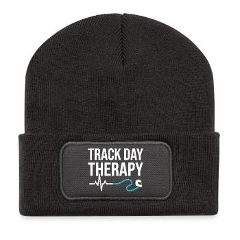 Track Day Therapy Motorsport Motiv - Recycelte Patch Beanie - Dunkelgrau - Vorne