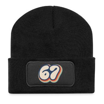 67 - Sixty Seven Nummer 67 Vintage Retro Meme Six - Recycelte Patch Beanie - Schwarz - Vorne