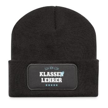 Klassenlehrer Schule Spruch Abschied Bester Lehrer - Recycelte Patch Beanie - Dunkelgrau - Vorne