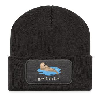 Nimm das Flow Otter Duo - Recycelte Patch Beanie - Dunkelgrau - Vorne
