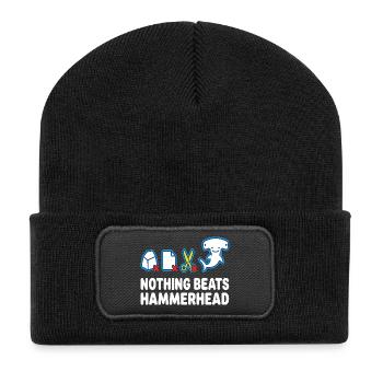 Nothing Beats Hammerhead Hammerhai Motiv - Recycelte Patch Beanie - Schwarz - Vorne