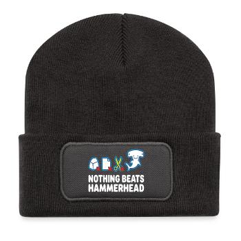 Nothing Beats Hammerhead Hammerhai Motiv - Recycelte Patch Beanie - Dunkelgrau - Vorne