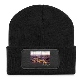 Lisbon Portugal Sunset Skyline Souvenir - Recycled Patch Beanie - black - Front