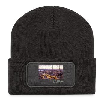 Lisbon Portugal Sunset Skyline Souvenir - Recycled Patch Beanie - dark grey - Front