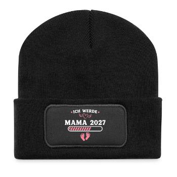 Ich werde Mama 2027 – Schwangerschaft Verkündung - Recycelte Patch Beanie - Schwarz - Vorne