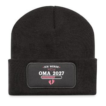 Ich werde Oma 2027 – Baby Ankündigung Geschenk - Recycelte Patch Beanie - Dunkelgrau - Vorne