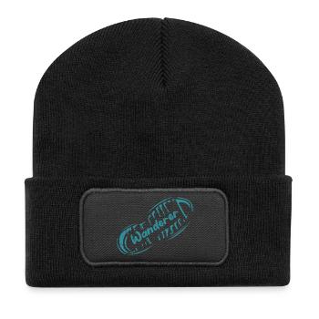 Leave Your Footprint Wanderer Travel Design - Recycelte Patch Beanie - Schwarz - Vorne