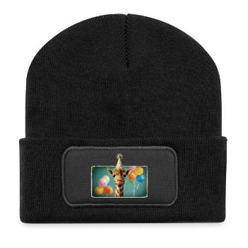 Giraffe Animals Zoo Party Jungle Zoo Birthday - Recycled Patch Beanie - black - Front