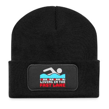 La vie dans la piscine flottante à toute vitesse, drôle de diction - Beanie recyclé à patch - noir - Devant