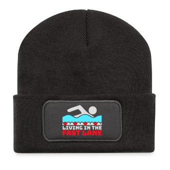 La vie dans la piscine flottante à toute vitesse, drôle de diction - Beanie recyclé à patch - charbon - Devant