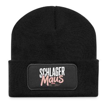 Schlager Maus Party Crew JGA Frauen Schlagermaus - Recycelte Patch Beanie - Schwarz - Vorne
