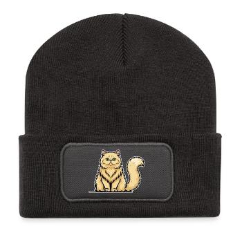 Cream Persian Cat Long Hair Vintage Portrait - Recycled Patch Beanie - dark grey - Front