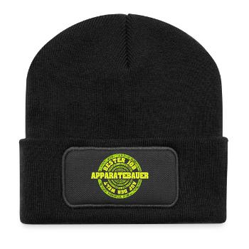 Geschenk für Apparatebauer - Recycelte Patch Beanie - Schwarz - Vorne