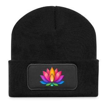 Leuchtende Lotusblüte Farbexplosion - Recycelte Patch Beanie - Schwarz - Vorne