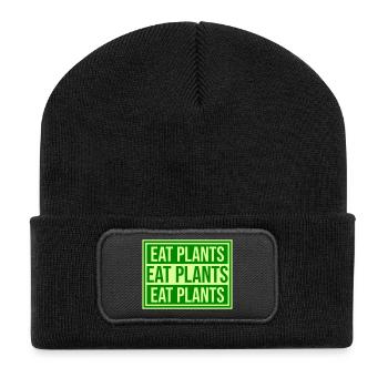 Eat Plants Funny Vegan Vegetarian Statement Logo - Recycled Patch Beanie - black - Front